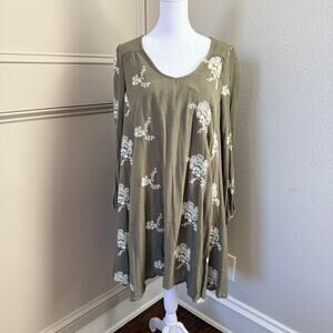 Altar’d State Olive Green Embroidered Floral Boho Dress Sz Small (Oversized Fit)